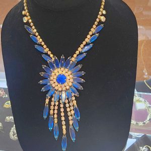Rare Juliana (DeLizza & Elster) Sapphire Blue Rhinestone Demi Parure – Necklace & Brooch | Circa 1960s